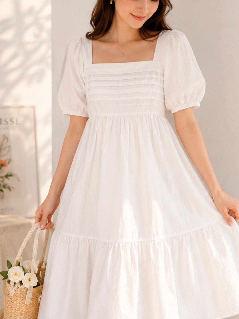 Women White Cotton Midi Dress
